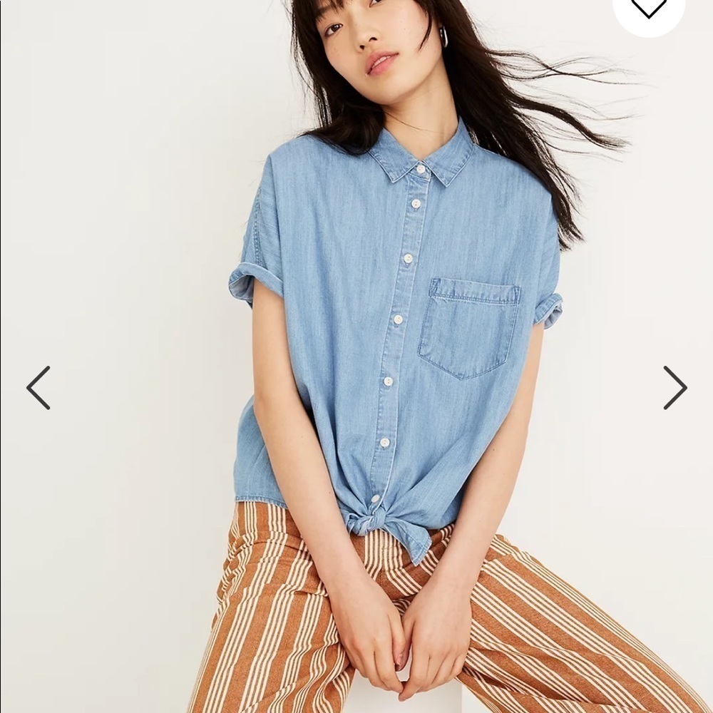 Madewell Blue Short Sleeve Tie Bottom Boxy Button Down Shirt - Picture 14 of 14